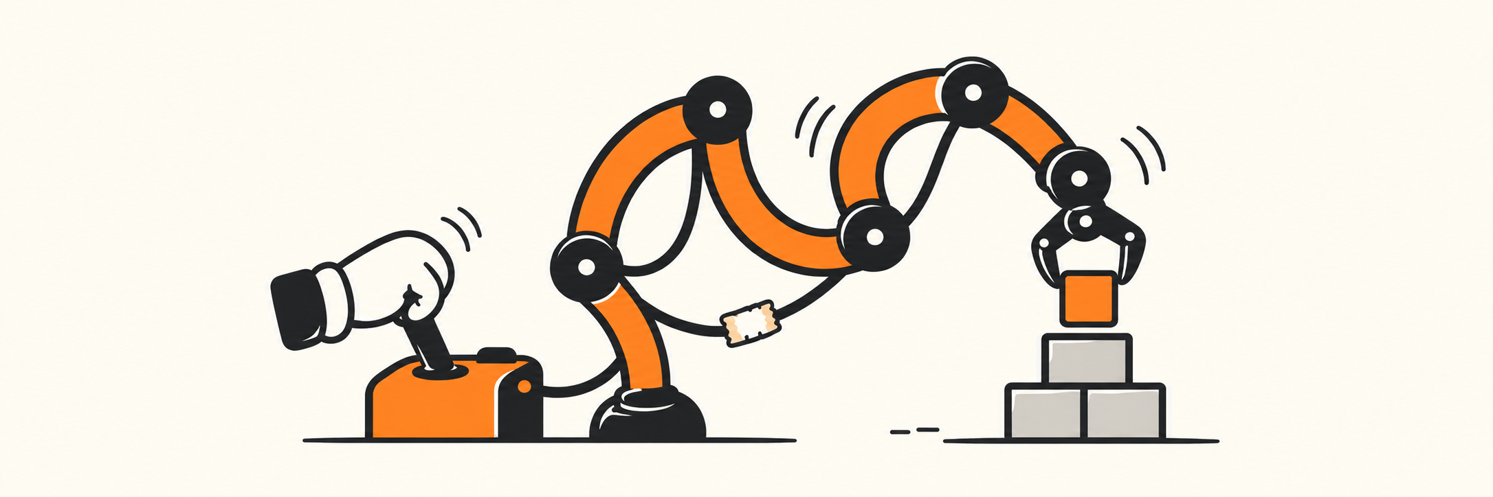 A hand controls an elaborate orange machine to place one small block precisely.